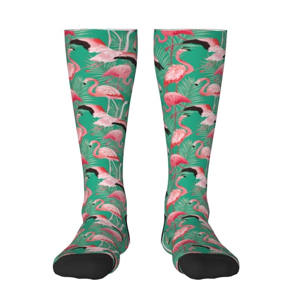 Daiia Sports Socks Tropical Flamingo Printed Novelty Crew Socks for Men Women Knee High Socks Cotton Socks Soft & Breathable Support Unisex Socks