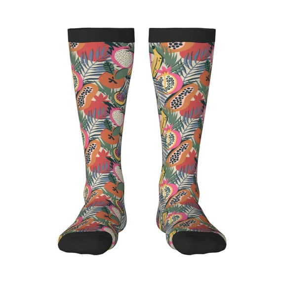 Daiia Sports Socks Tropical Fruit Printed Novelty Crew Socks for Men Women Knee High Socks Cotton Socks Soft & Breathable Support Unisex Socks