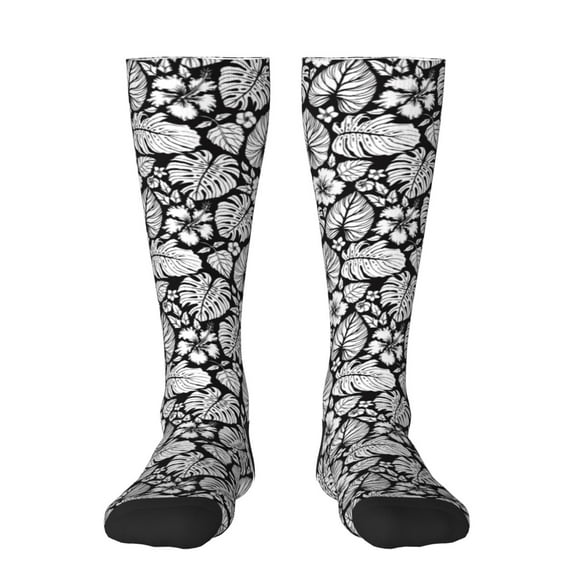 Daiia Sports Socks Tropical Leaves Printed Novelty Crew Socks for Men Women Knee High Socks Cotton Socks Soft & Breathable Support Unisex Socks