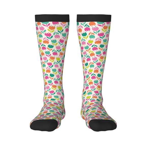 Daiia Sports Socks Tulips Flowers Printed Novelty Crew Socks for Men Women Knee High Socks Cotton Socks Soft & Breathable Support Unisex Socks