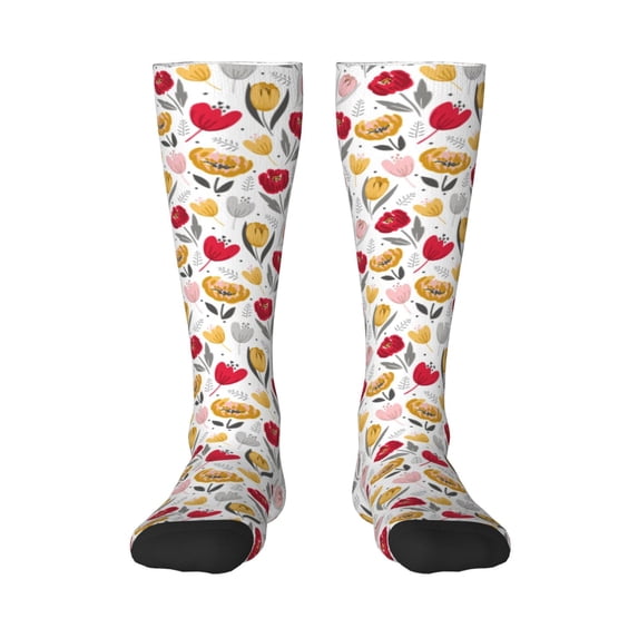 Daiia Sports Socks Tulips Flowers Printed Novelty Crew Socks for Men Women Knee High Socks Cotton Socks Soft & Breathable Support Unisex Socks