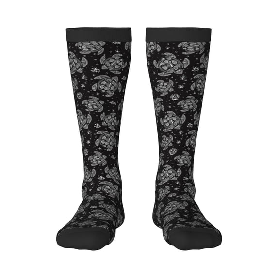 Daiia Sports Socks Turtle Printed Novelty Crew Socks for Men Women Knee High Socks Cotton Socks Soft & Breathable Support Unisex Socks