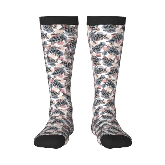 Daiia Sports Socks Turtle Printed Novelty Crew Socks for Men Women Knee High Socks Cotton Socks Soft & Breathable Support Unisex Socks