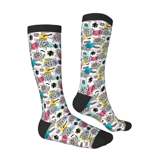 Daiia Sports Socks Turtle Printed Novelty Crew Socks for Men Women Knee High Socks Cotton Socks Soft & Breathable Support Unisex Socks