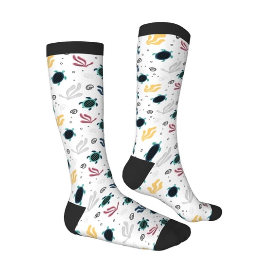 Daiia Sports Socks Turtles And Corals Printed Novelty Crew Socks for Men Women Knee High Socks Cotton Socks Soft & Breathable Support Unisex Socks