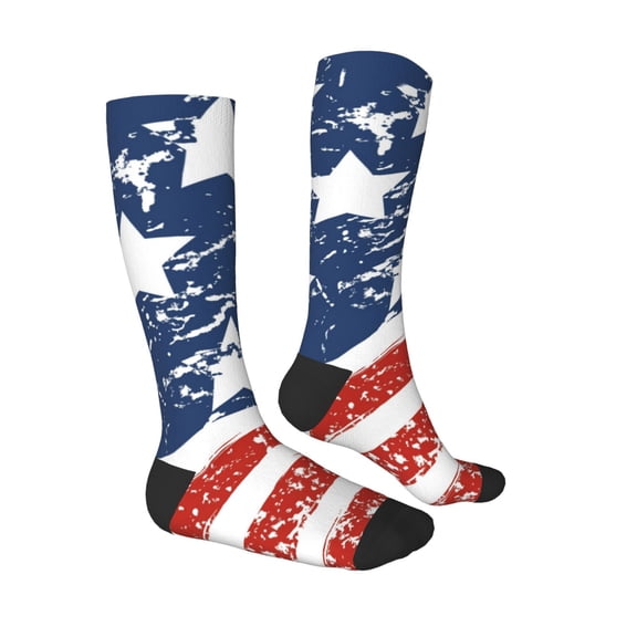 Daiia Sports Socks USA Colors Stripes1 Printed Novelty Crew Socks for Men Women Knee High Socks Cotton Socks Soft & Breathable Support Unisex Socks