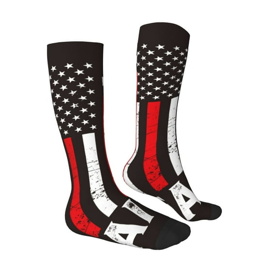 Daiia Sports Socks USA Flag Cross Printed Novelty Crew Socks for Men Women Knee High Socks Cotton Socks Soft & Breathable Support Unisex Socks
