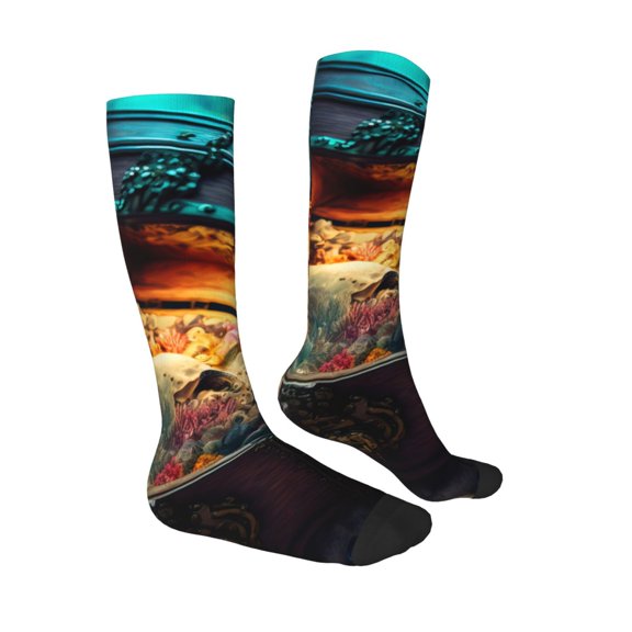 Daiia Sports Socks Underwater Treasure Chest Printed Novelty Crew Socks for Men Women Knee High Socks Cotton Socks Soft & Breathable Support Unisex Socks