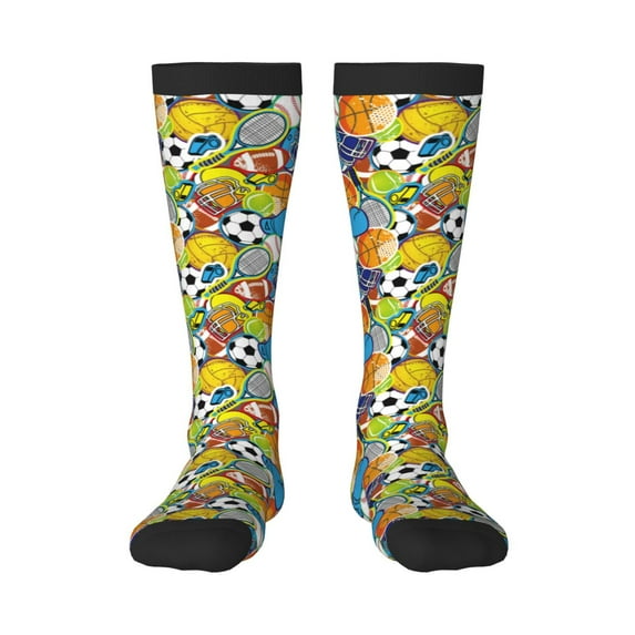 Daiia Sports Socks Various Balls Printed Novelty Crew Socks for Men Women Knee High Socks Cotton Socks Soft & Breathable Support Unisex Socks
