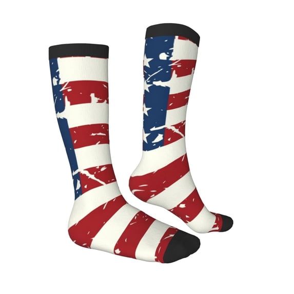 Daiia Sports Socks Vintage American Flag Printed Novelty Crew Socks for Men Women Knee High Socks Cotton Socks Soft & Breathable Support Unisex Socks