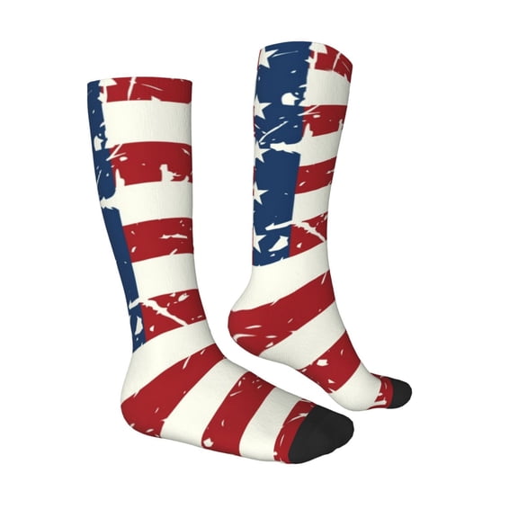 Daiia Sports Socks Vintage American Flag Printed Novelty Crew Socks for Men Women Knee High Socks Cotton Socks Soft & Breathable Support Unisex Socks