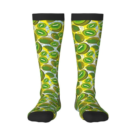Daiia Sports Socks Watercolor Kiwi Fruits Summer Printed Novelty Crew Socks for Men Women Knee High Socks Cotton Socks Soft & Breathable Support Unisex Socks