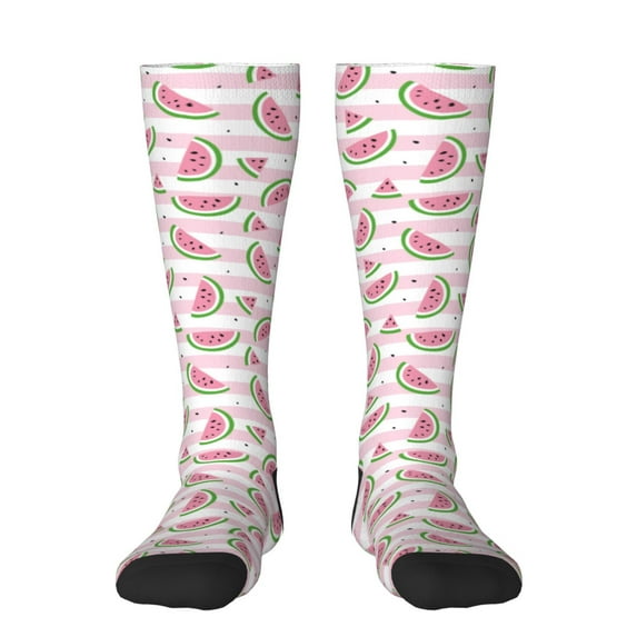 Daiia Sports Socks Watermelon Printed Novelty Crew Socks for Men Women Knee High Socks Cotton Socks Soft & Breathable Support Unisex Socks