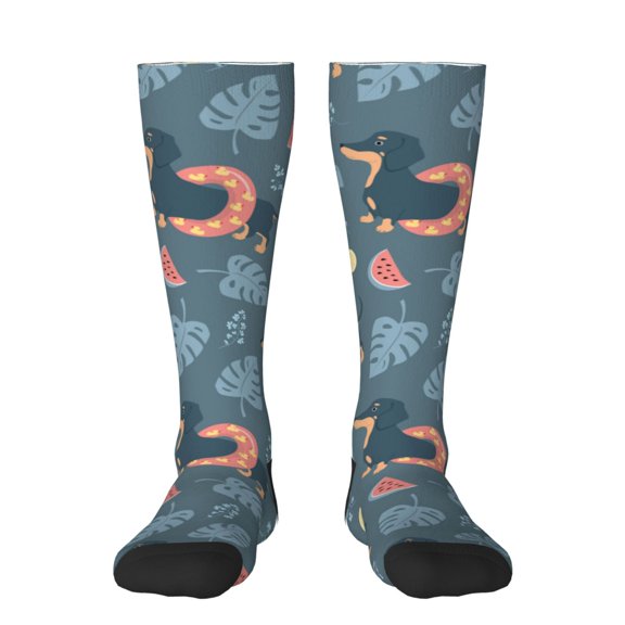 Daiia Sports Socks Watermelons Dachshunds Printed Novelty Crew Socks for Men Women Knee High Socks Cotton Socks Soft & Breathable Support Unisex Socks