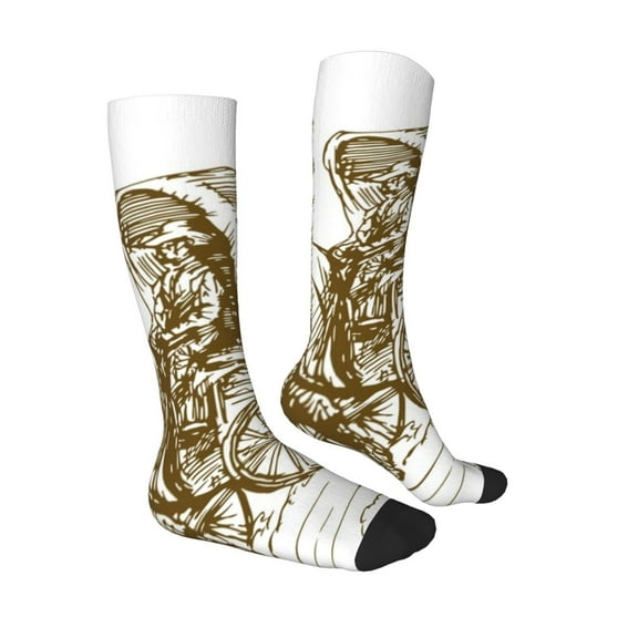 Daiia Sports Socks Western Scenery With Old Wagon Printed Novelty Crew Socks for Men Women Knee High Socks Cotton Socks Soft & Breathable Support Unisex Socks