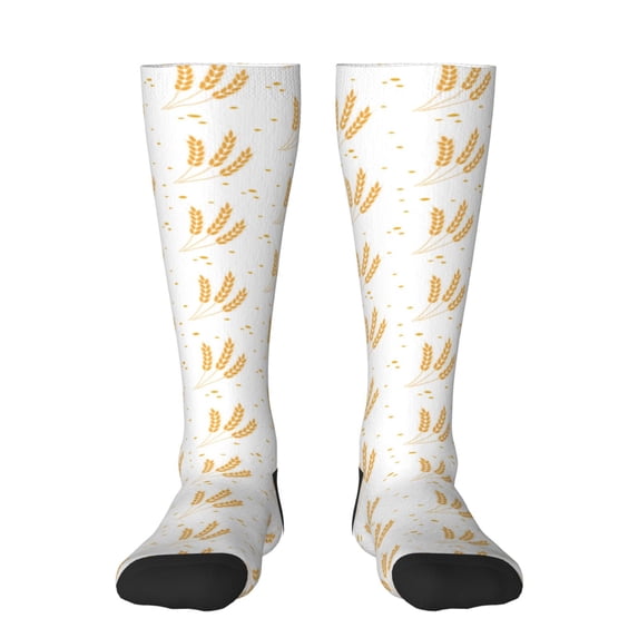 Daiia Sports Socks Wheat Printed Novelty Crew Socks for Men Women Knee High Socks Cotton Socks Soft & Breathable Support Unisex Socks