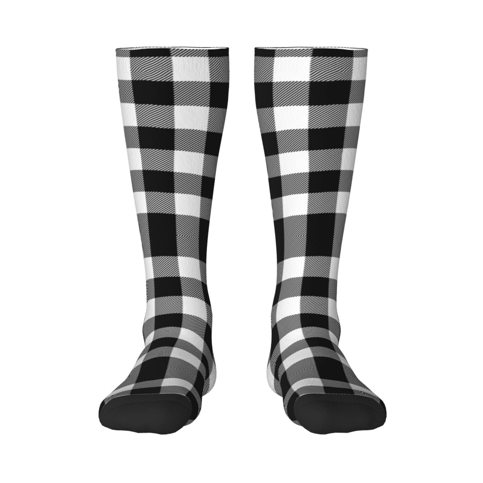 Daiia Sports Socks White And Black Plaid Printed Novelty Crew Socks for ...