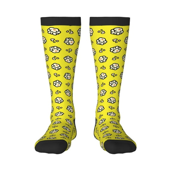 Daiia Sports Socks White Popcorn Printed Novelty Crew Socks for Men Women Knee High Socks Cotton Socks Soft & Breathable Support Unisex Socks