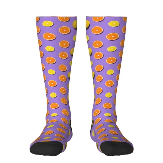 Daiia Sports Socks Yellow Lemon And Orange Printed Novelty Crew Socks for Men Women Knee High Socks Cotton Socks Soft & Breathable Support Unisex Socks