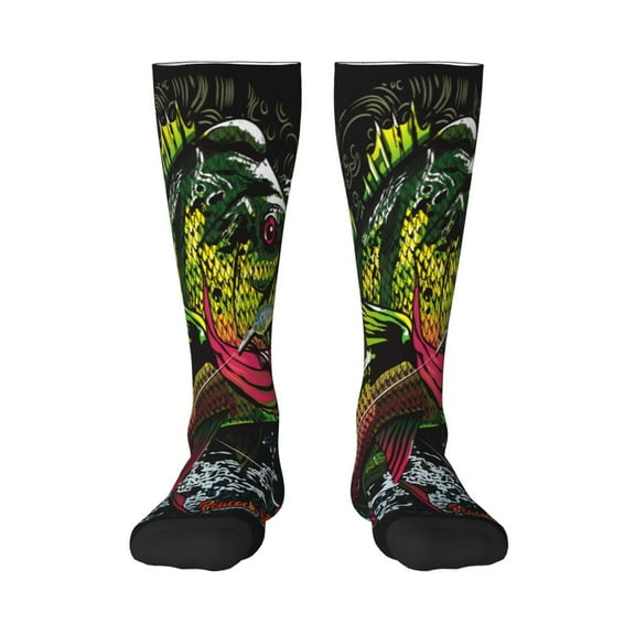 Daiia Sports Socks bass Printed Novelty Crew Socks for Men Women Knee High Socks Cotton Socks Soft & Breathable Support Unisex Socks