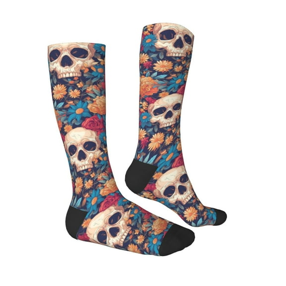 Daiia Sports Socks colorful Skull rose Printed Novelty Crew Socks for Men Women Knee High Socks Cotton Socks Soft & Breathable Support Unisex Socks