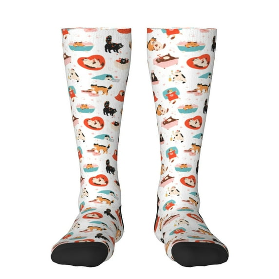 Daiia Sports Socks funny cats celebrating Valentine's Day Printed Novelty Crew Socks for Men Women Knee High Socks Cotton Socks Soft & Breathable Support Unisex Socks