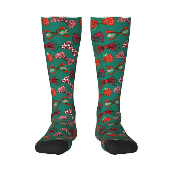 Daiia Sports Socks red and green bow tie Printed Novelty Crew Socks for Men Women Knee High Socks Cotton Socks Soft & Breathable Support Unisex Socks