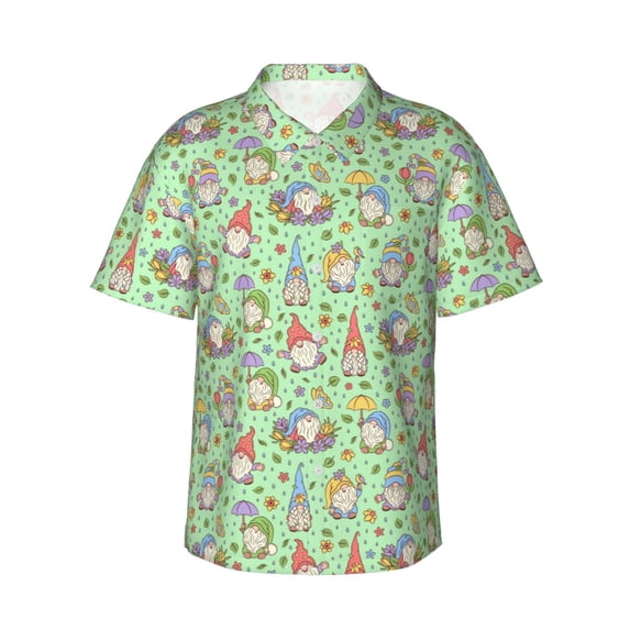 Daiia Spring Gnomes Hawaiian Shirt for Men Gentle Cotton Regular Short Sleeve Casual-XX-Large