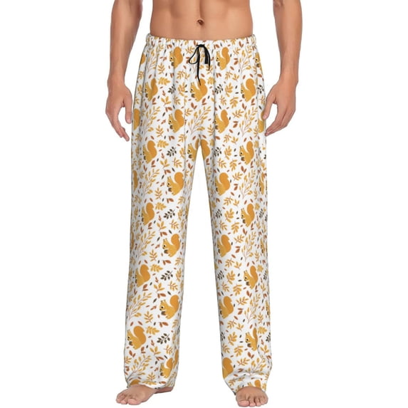 Daiia Squirrel And Leaves Men's Sleep Pant with Pockets and Drawstring,Pajama Pants-Small