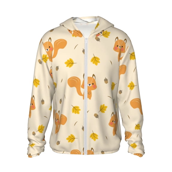 Daiia Squirrel And Leaves UPF 50+ Sun Protection Hoodie Jacket Lightweight Long Sleeve Sun Shirt for Women Men with Pocket Hiking Outdoor-Large