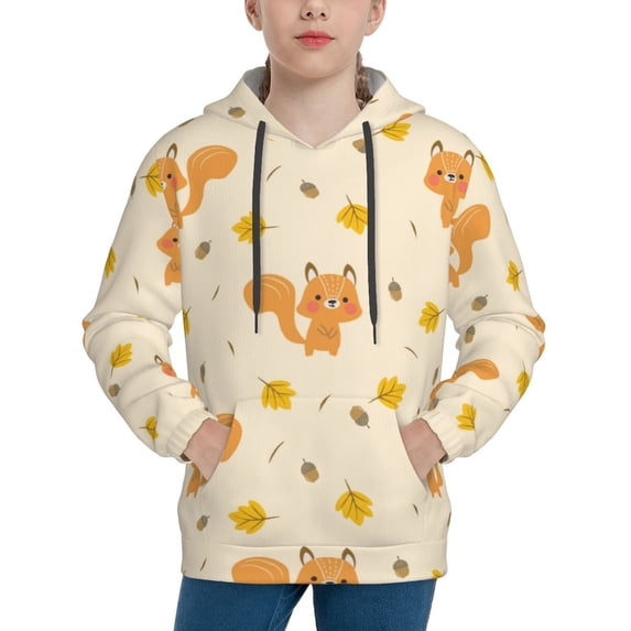 Daiia Squirrel And Leaves for Boys Fashion Hoodies & Sweatshirts with Kangaroo Pocket,Hooded Sweatshirt for Kid, Breathable& Moisture Wicking-Large