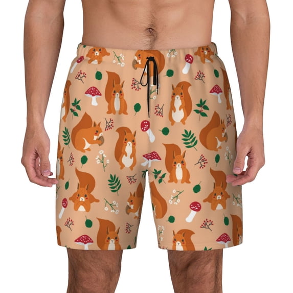 Daiia Squirrel And Mushroom Mens Swim Trunks Swim Shorts Quick Dry Swim Shorts with Mesh Lining Pockets-XX-Large