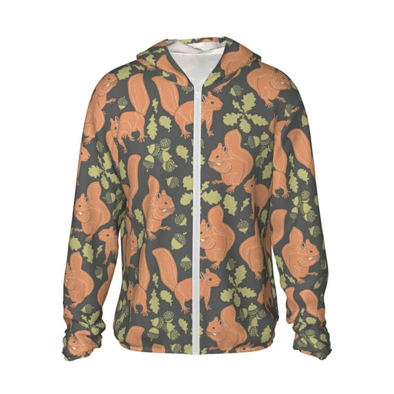 Daiia Squirrel And Nuts UPF 50+ Sun Protection Hoodie Jacket Lightweight Long Sleeve Sun Shirt for Women Men with Pocket Hiking Outdoor-XX-Large