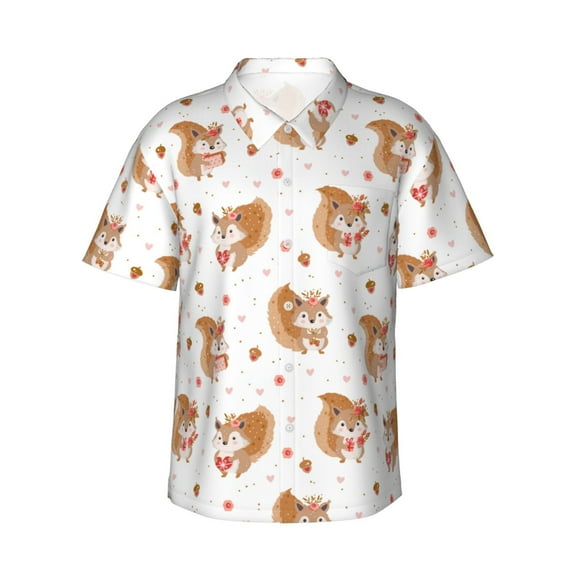Daiia Squirrel Giving A Gift Hawaiian Shirt for Men Gentle Cotton Regular Short Sleeve Casual-XX-Large