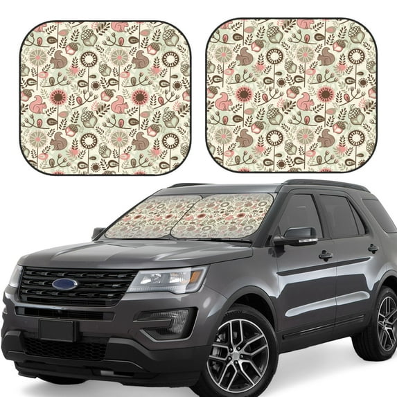 Daiia Squirrel In The Forest 2PCS Car Windshield Sun Shade, Foldable Sun Shield for Car Front Window, Auto Sun Blocker Visor Protector Universal for Truck SUV Pickup-Large