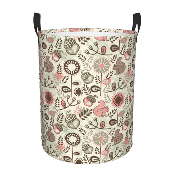 Daiia Squirrel In The Forest Round Laundry Basket with Handles Thickened Waterproof Circular hamper,Dirty Clothes Storage Basket for Bedroom,Bathroom,College Dorm-Small