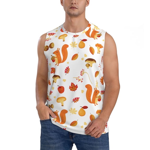 Daiia Squirrel InThe Forest3 Printed Men's Tank Tops,Casual Soft Sleeveless Gym Muscle Shirts Bodybuilding Tee-X-Large