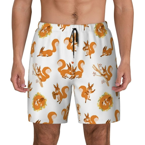 Daiia Squirrel Playing Mens Swim Trunks Swim Shorts Quick Dry Swim Shorts with Mesh Lining Pockets-3X-Large