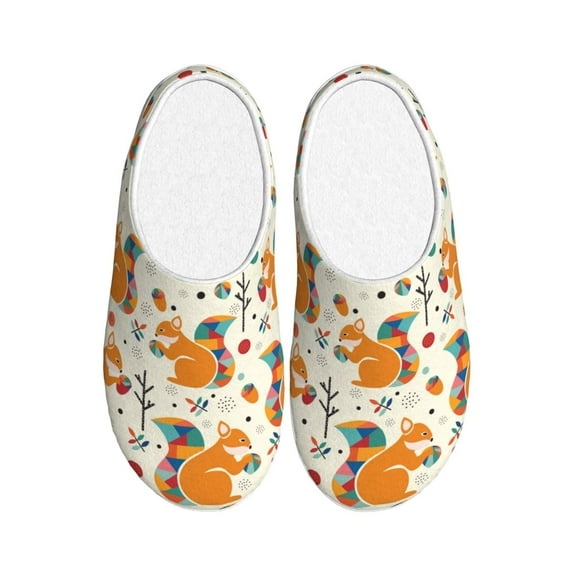 Daiia Squirrel With Colorful Tail Print Women’s Fuzzy Slippers Memory Foam Lightweight House Shoes Cozy Loafer Flannel House Shoes-40/41