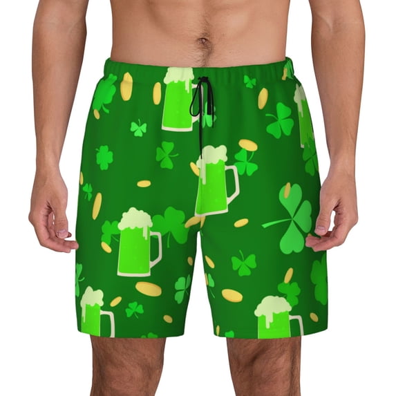 Daiia St Patrick's Day2 Mens Swim Trunks Swim Shorts Quick Dry Swim Shorts with Mesh Lining Pockets-Small
