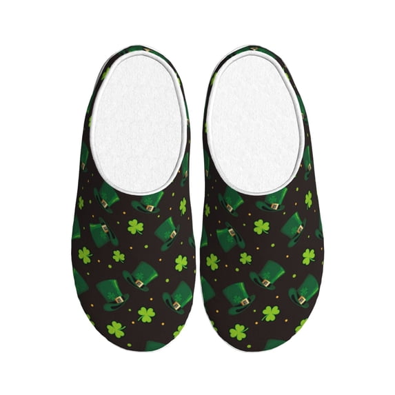 Daiia St. Patrick's Day8 Print Women’s Fuzzy Slippers Memory Foam Lightweight House Shoes Cozy Loafer Flannel House Shoes-44/45