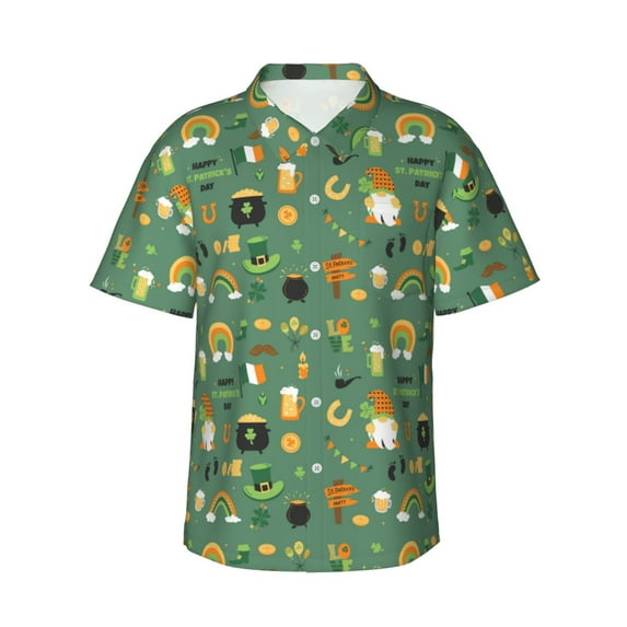 Daiia St. Patrick's day Print Hawaiian Shirt for Men Gentle Cotton Regular Short Sleeve Casual,X-Large