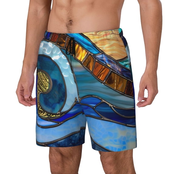 Daiia Stained Glass Ocean Wave Mens Swim Trunks Swim Shorts Quick Dry Swim Shorts with Mesh Lining Pockets-Medium