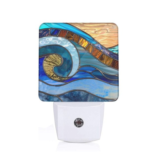 Daiia Stained Glass Ocean Wave Pattern Plugin LED Backlit Night Light