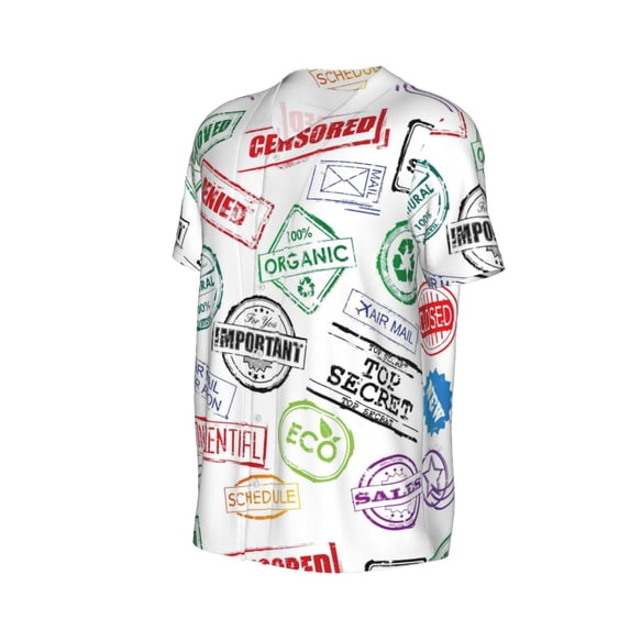 Daiia Stamp Set Collection Mens Baseball Jersey Button Down Shirts Short Sleeve Sports Uniforms-Small