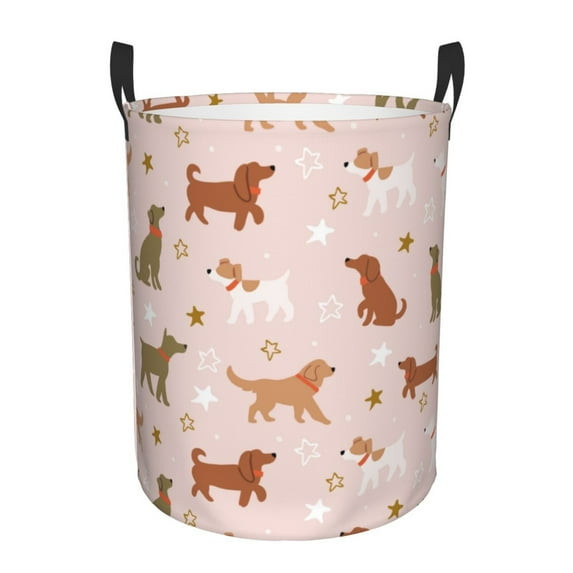 Daiia Star Cute Dog Round Laundry Basket with Handles Thickened Waterproof Circular hamper,Dirty Clothes Storage Basket for Bedroom,Bathroom,College Dorm-Small
