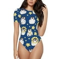 thumbnail image 1 of Daiia Star Penguin print Women's Crew Neck Short Sleeve Bodysuit Fashion Tops Fit Casual Basic Extender Bodysuit-Large, 1 of 9