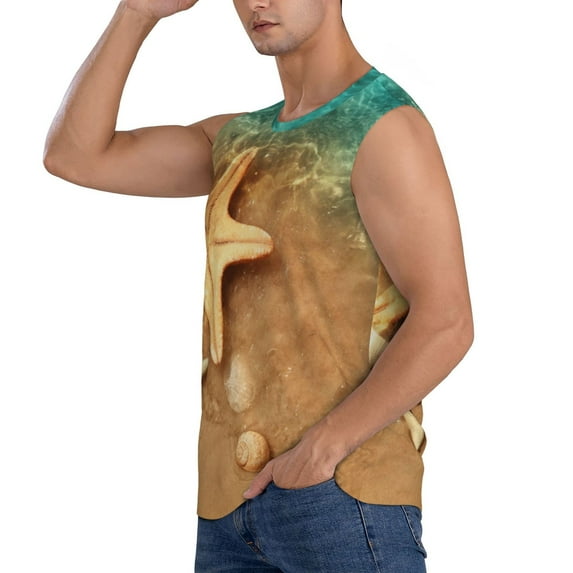 Daiia Starfish And Seashell 1 Printed Men's Tank Tops,Casual Soft Sleeveless Gym Muscle Shirts Bodybuilding Tee-Medium