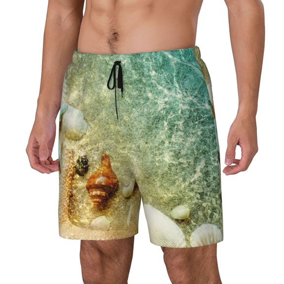 Daiia Starfish And Seashell Mens Swim Trunks Swim Shorts Quick Dry Swim Shorts with Mesh Lining Pockets-Small