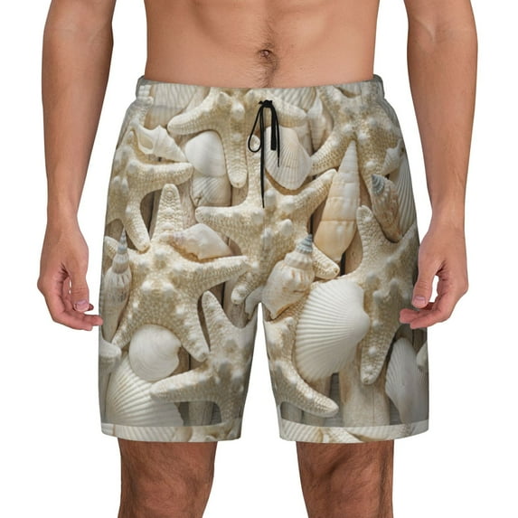 Daiia Starfish and Sea Shells Mens Swim Trunks Swim Shorts Quick Dry Swim Shorts with Mesh Lining Pockets-XX-Large